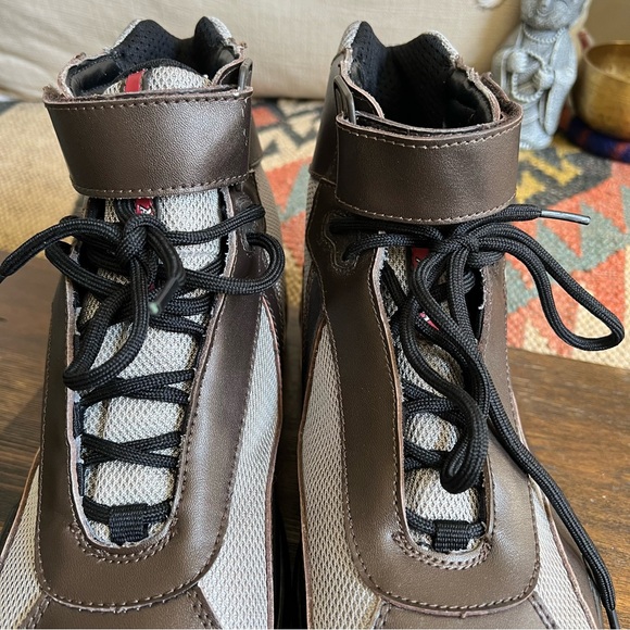 Prada Vernice Brown Leather And Mesh High Top Sneakers US9 - Picture 6 of 17
